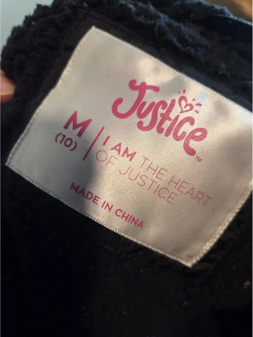Justice Black Puffer Jacket with Sherpa Lining, Size M (10)